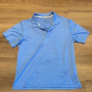 adidas Men's Blue and White Striped Polo Shirt Size Large